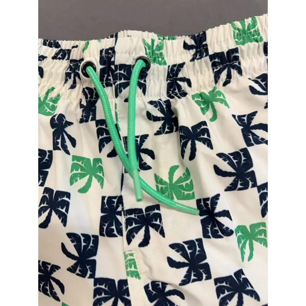 Old Navy Swim Trunks BOYS Youth L 10-12 Palm trees white lined Swimming Shorts